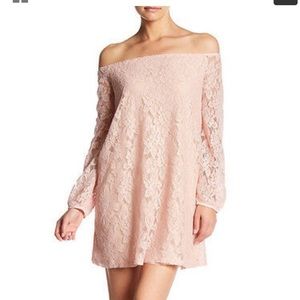 Off the Shoulder lace Dress pink floral dress